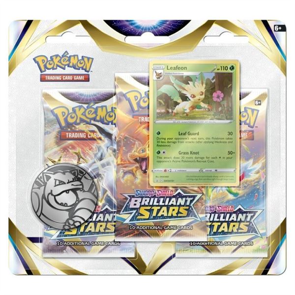 FÖRKÖP Pokémon. Sword & Shield 9: Brilliant Stars, 3 pack blister, Leafeon.